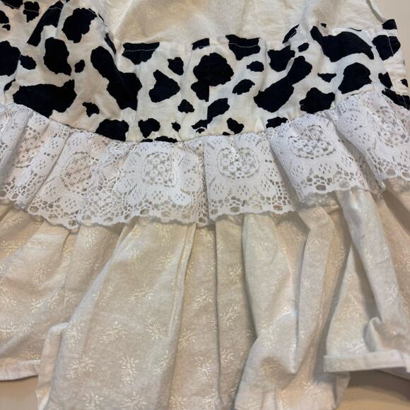VTG Handmade Cow Print Maxi Wrap Tie Lace Skirt Apron Milkmaid Farmer Cottage - Picture 6 of 6